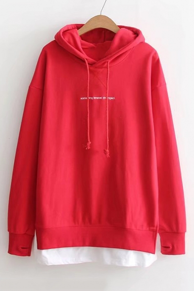 Basic Simple Letter Embroidered Loose Leisure Long Sleeve Hoodie