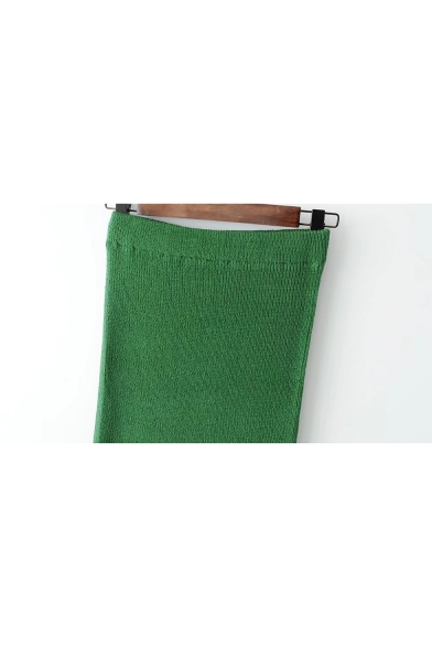 Elastic Waist Simple Plain Basic Midi Pencil Knit Skirt
