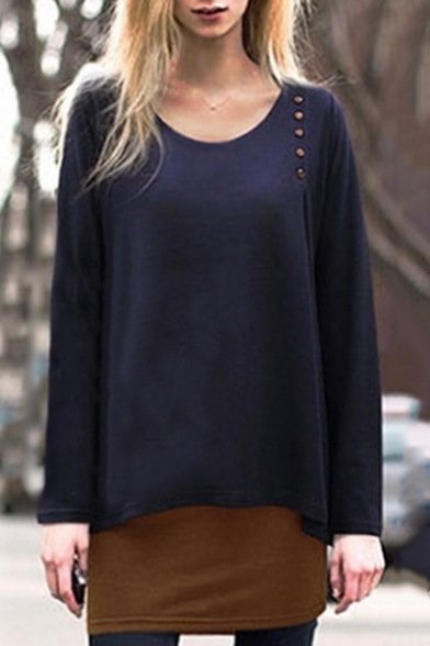Fashion Fake Two-Piece Round Neck Long Sleeve Pullover Sweatshirt