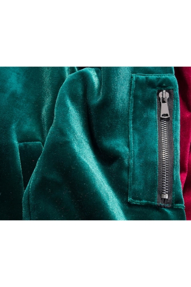 Fashion Zipper Placket Stand Up Collar Zip Pocket Long Sleeve Bomber Jacket