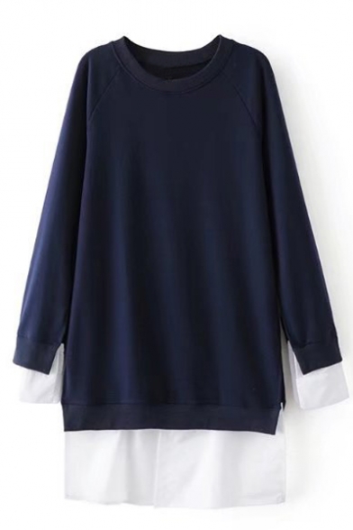 New Trendy Detachable Fake Two-Piece Round Neck Long Sleeve Sweatshirt