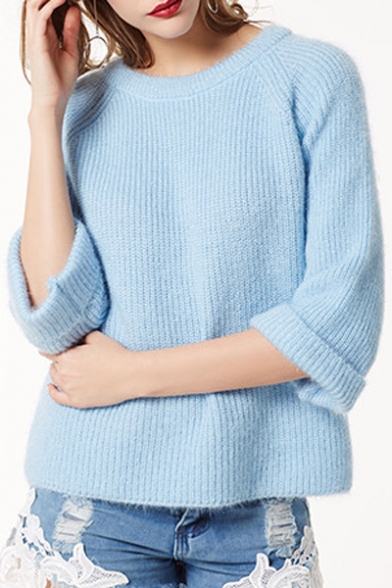 Casual Leisure Simple Plain Round Neck Long Sleeve Pullover Sweater