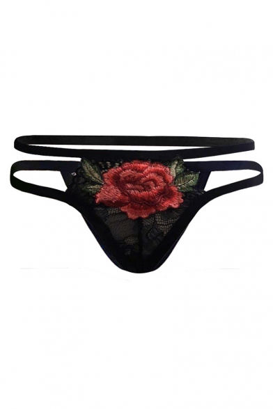 Chic Floral Embroidered Lace Inserted Sexy Hollow Out Knickers