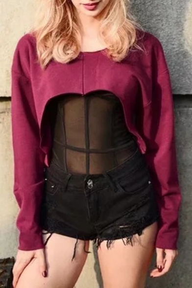 Chic Off The Shoulder Long Sleeve Plain Sexy Cropped Sweatshirt