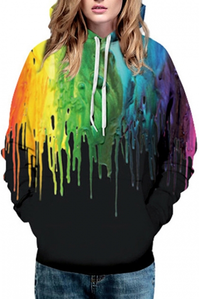 Fashion 3D Ombre Painted Casual Loose Long Sleeve Hoodie for Couple