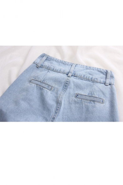 High Waist Buttons Down Simple Plain Loose Wide Legs Jeans