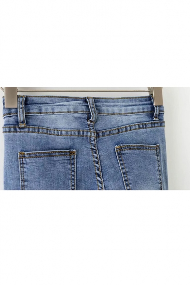 New Arrival Fashion Split Side High Waist Ripped Plain Jeans