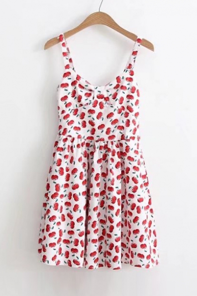 Summer's New Fashion Cherry Pattern Spaghetti Straps Mini A-Line Slip Dress