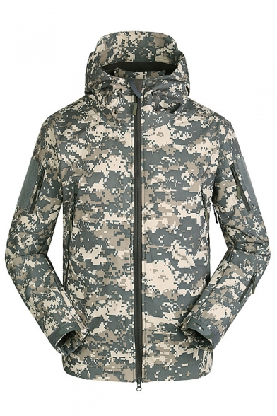 Casual Loose Camouflage Pattern Hooded Long Sleeve Zip Up Parka Coat