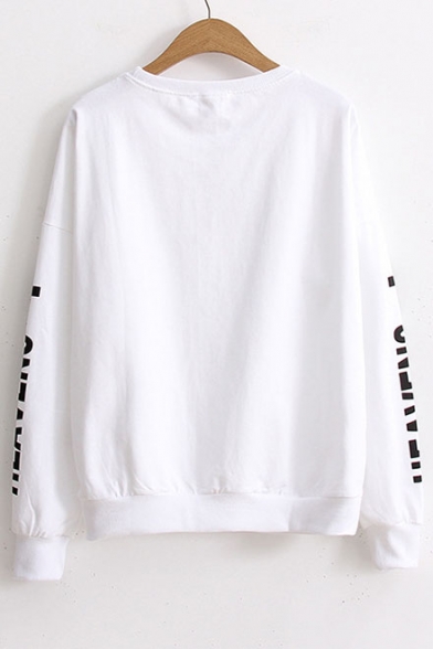 Fashion Letter Printed Long Sleeve Round Neck Cotton Comfort Sweatshirt
