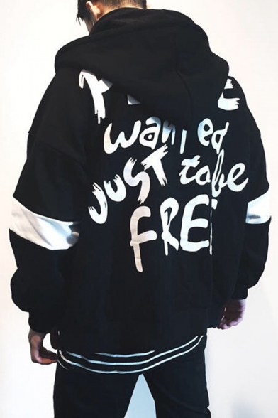 Hip Hop Style Letter Print Back Oversize Long Sleeve Zip Up Hoodie