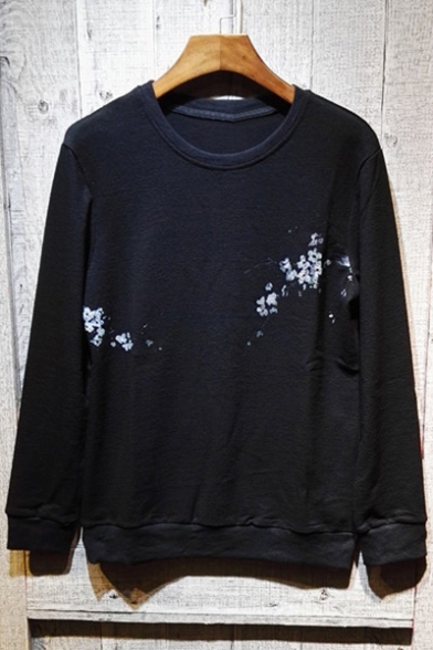 Fashion Floral Pattern Casual Loose Round Neck Long Sleeve Pullover Sweatshirt