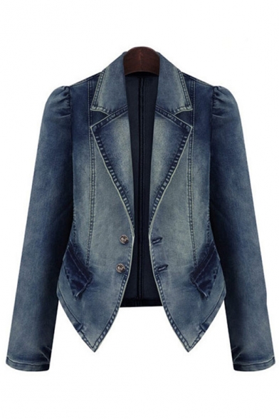 Fashion Oversize Ombre Long Sleeve Notched Lapel Collar Denim Jacket
