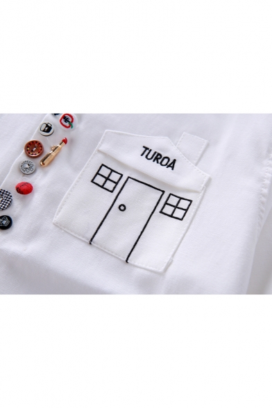 New Arrival Fashion Buttons Down Fresh Printed Lapel Collar Long Sleeve Shirt