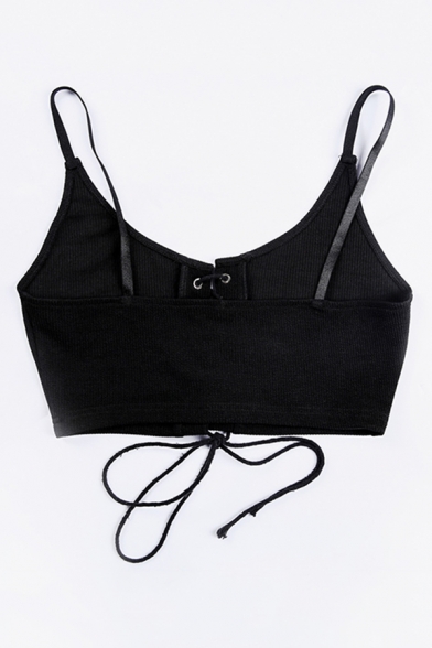 New Sexy Spaghetti Straps Grommet Lace-Up Cropped Plain Cami Top