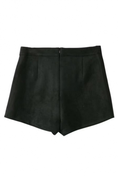Women's Lace-Up Front High Waist Zip Back Plain Shorts