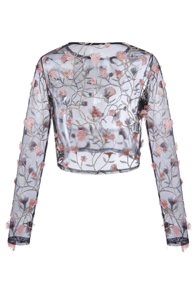 floral mesh long sleeve top