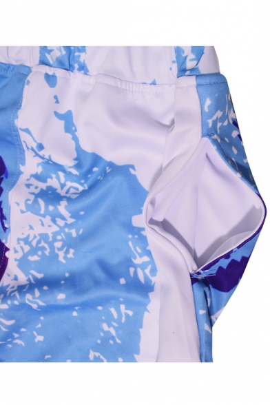 Fashion Color Block Painted Elastic Drawstring Waist Loose Sports Pants