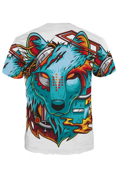 Hot Fashion Digital Wolf Pattern Short Sleeve Round Neck T-Shirt
