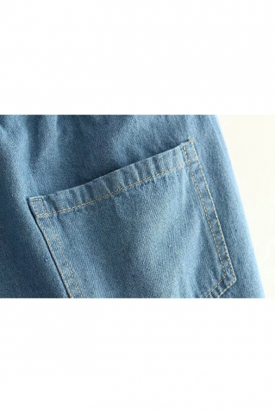 Fashion Ripped Pentacle Pattern Elastic Waist Plain Jeans