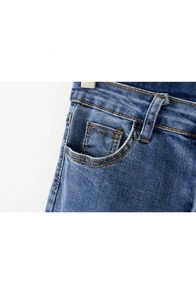 Basic Simple Plain Fashion Fringe Hem Flared Jeans