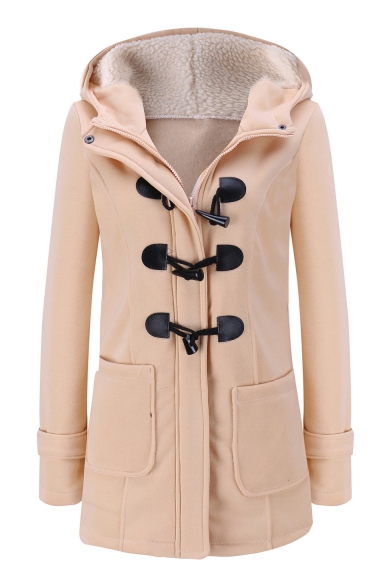 Chic Winter Collection Hooded Long Sleeve Zipper Placket Plain Tunic Coat