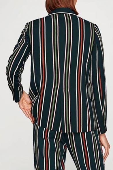 Classic Striped Pattern Lapel Collar Long Sleeve Blazer Coat with Single Button