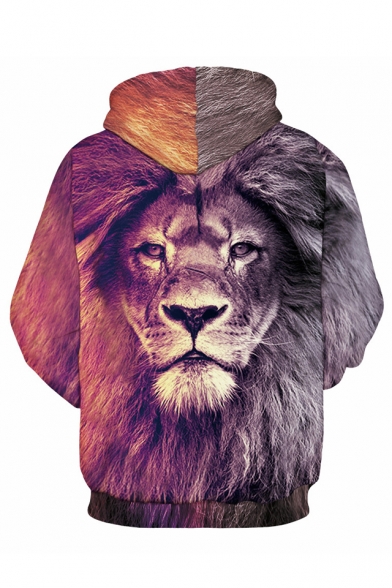 Drawstring Hooded 3D Lion Printed Long Sleeve Hoodie Sweatshirt