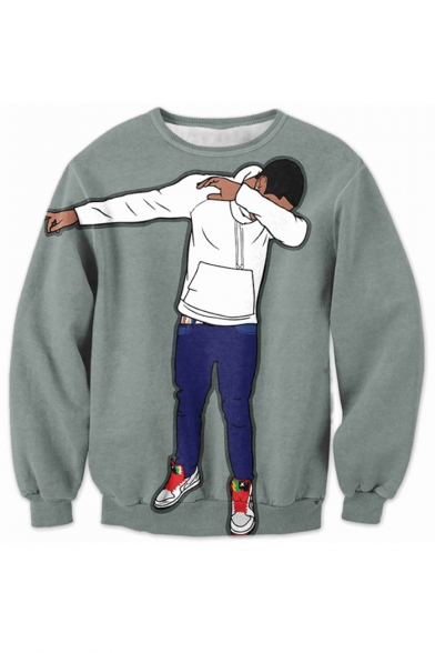 Fashion Digital Cartoon Boy Pattern Long Sleeve Round Neck Sweatshirt