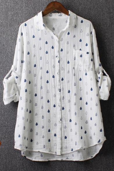 Fashion Embroidered Lapel Collar Long Sleeve Casual Loose Buttons Down Shirt