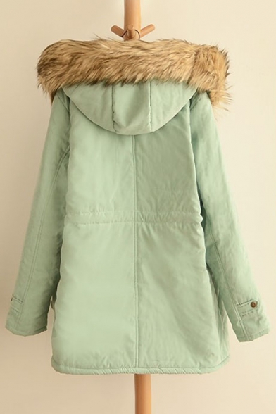 Fashion Letter Patched Hooded Long Sleeve Winter's Warm Zip Up Cotton Coat