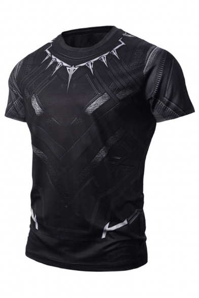 New Collection Digital Printed Round Neck Short Sleeve Slim Sports Tee