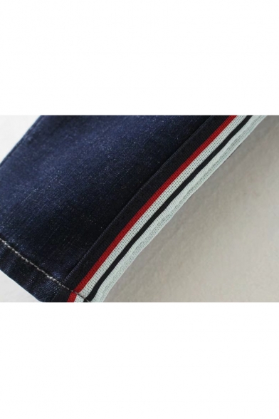 Striped Sides Drawstring Elastic High Waist Basic Skinny Jeans