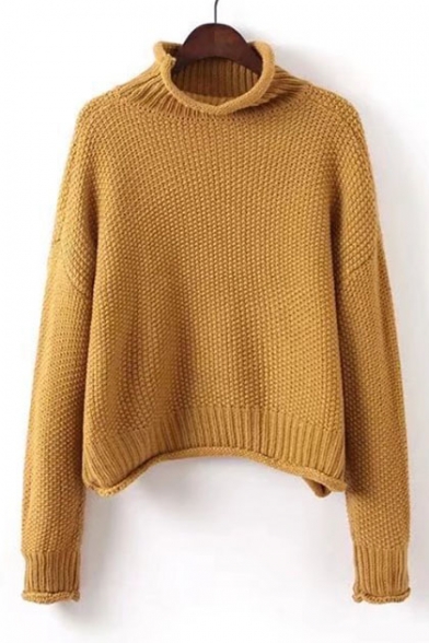 New Arrival Basic Simple Plain Mock Neck Long Sleeve Comfort Sweater