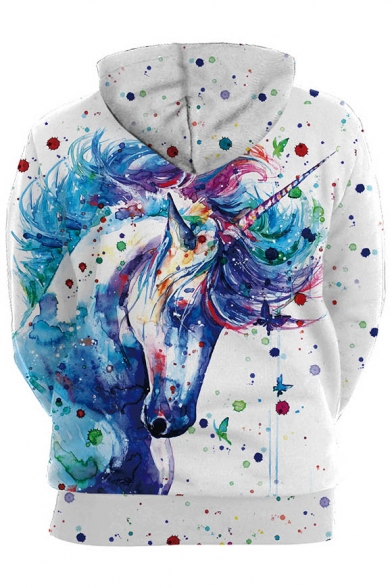 New Fashion 3D Colored Painted Unicorn Pattern Long Sleeve Hoodie