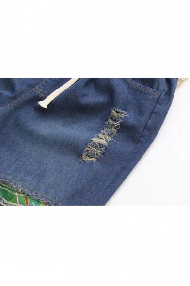 New Stylish Retro Ripped Elastic Drawstring Waist Loose Jeans