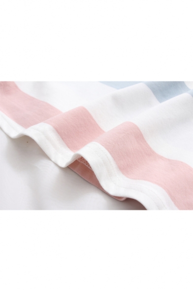 Summer's Fresh Striped Pattern Round Neck Half Sleeve Casual T-Shirt