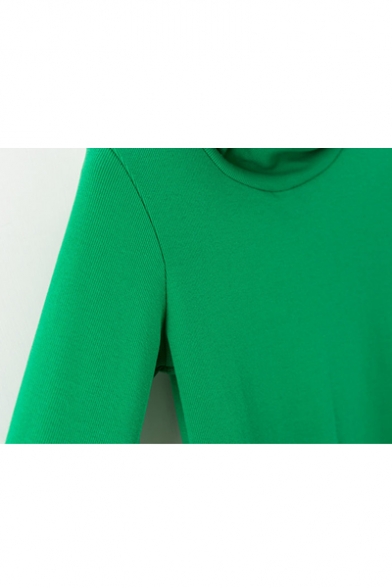 Turtle Neck Long Sleeve Basic Simple Plain Midi Shift Knit Dress