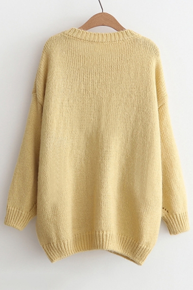Basic Simple Plain Long Sleeve Round Neck Loose Leisure Sweater