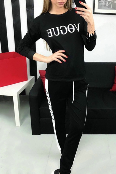 Fashion Letter Printed Round Neck Long Sleeve T-Shirt with Loose Sports Pants