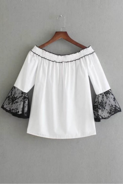 Sexy Off the Shoulder Lace Patchwork 3/4 Length Sleeve Blouse