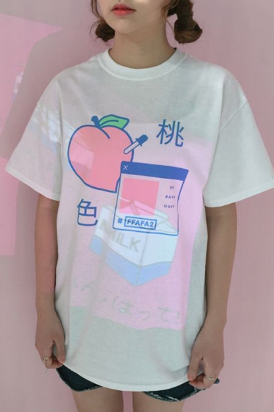 Funny Cartoon Peach Pattern Loose Leisure Short Sleeve T-Shirt