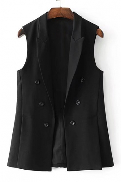 New Fashion Notched Lapel Collar Double Breasted Simple Plain Vest Coat