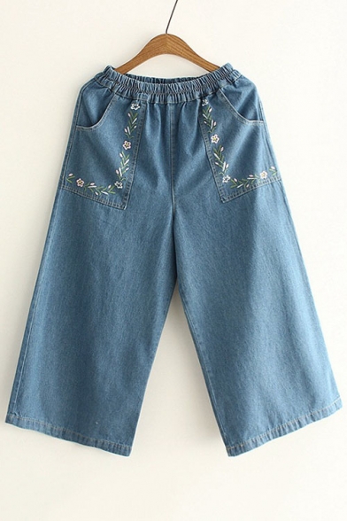 elastic waist wide leg jeans