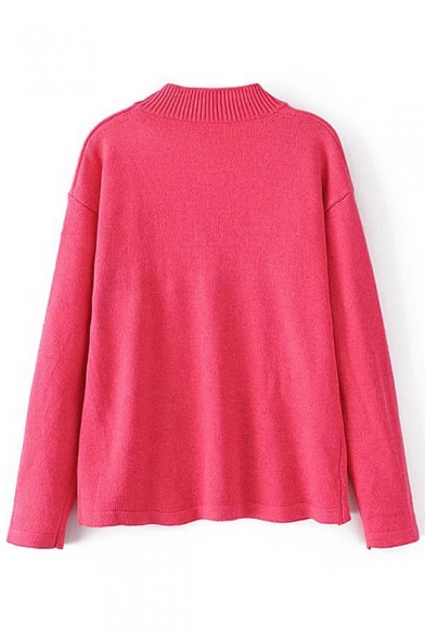 Fashion Cutout V-Neck Long Sleeve Plain Pullover Sweater