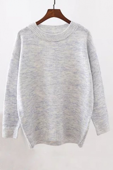 Fashion Round Neck Long Sleeve Plain Pullover Sweater