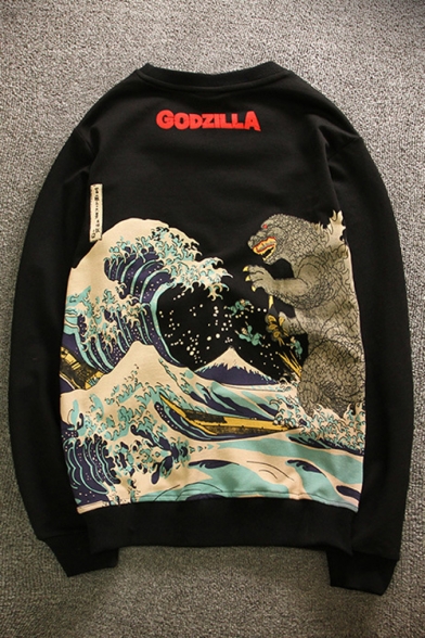 Fashion Sea Wave Monster Pattern Long Sleeve Round Neck Casual Sweatshirt