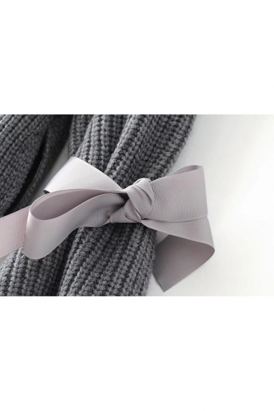 New Arrival Fashion Bow Tied Cuff Long Sleeve Round Neck Plain Sweater