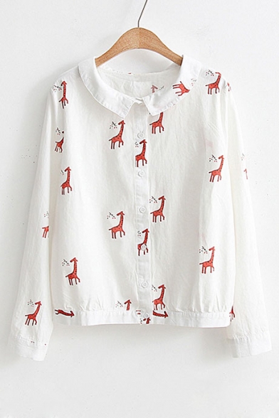 Cute Giraffe Printed Single Breasted Long Sleeve Shirt