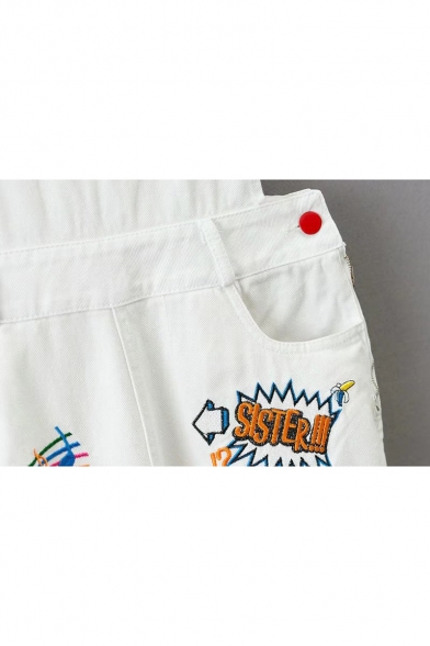 Fashion Cartoon Letter Graffiti Embroidered Ripped Out Denim Overall Pants